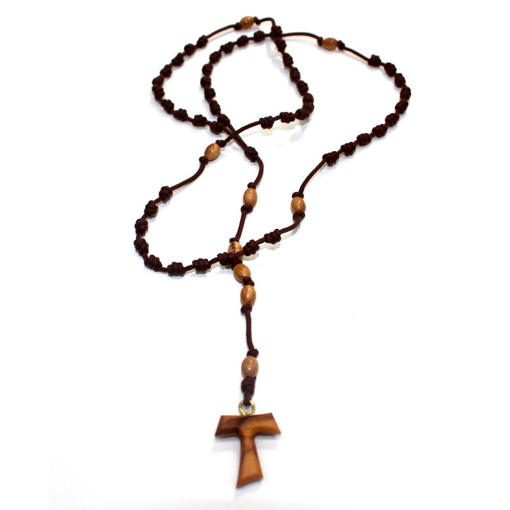 Olive Wood Tau Rosary