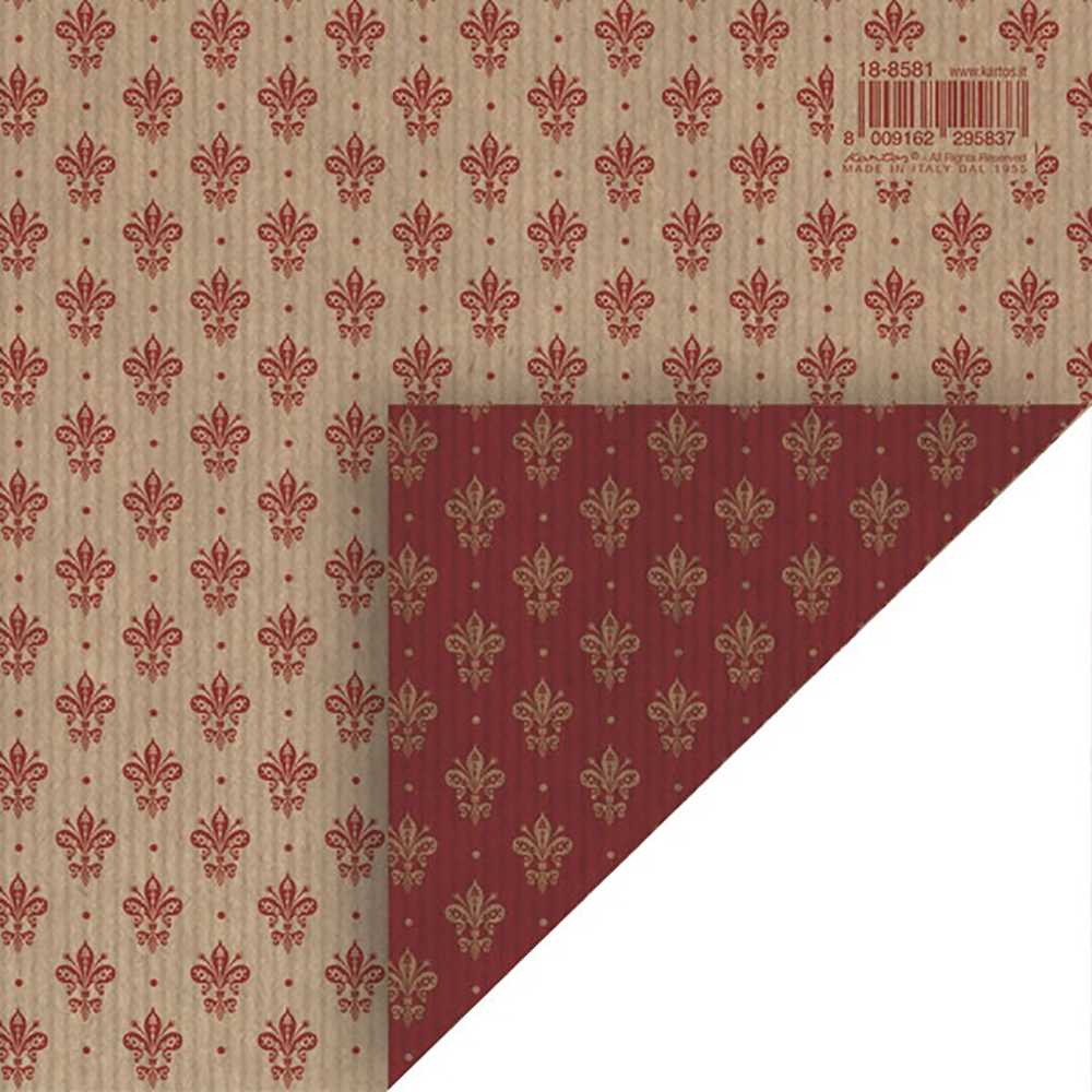 Red Fleur-de-lis Kraft Wrapping Paper, 2 Sheets 20"x27"