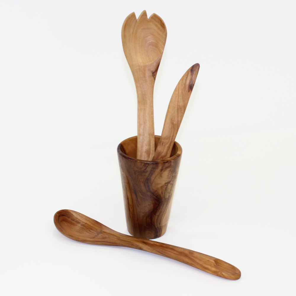 Olive Wood Glass & Utensil Set