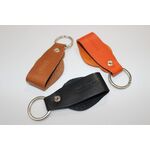 Genuine Leather Round Key Chain shown in Orange, Cognac, and Black