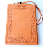 Back side of an orange notebook