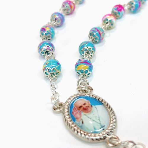 Speckled Glass Rosary with image of Pope