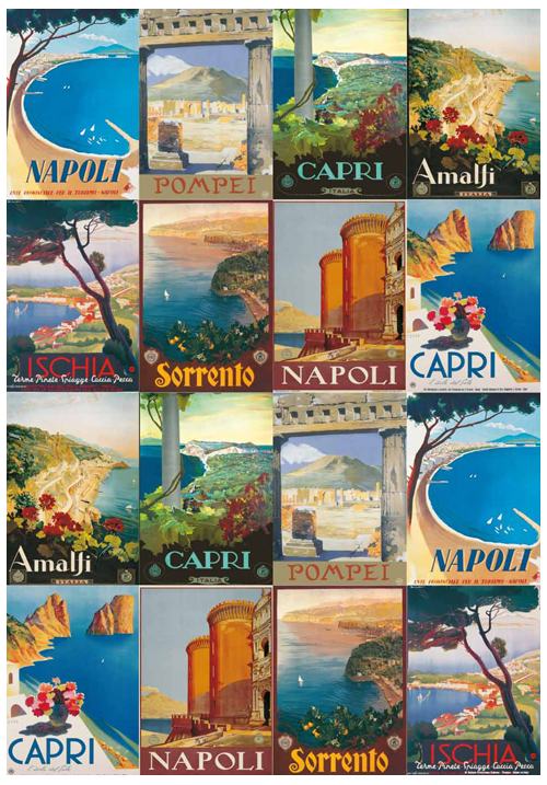 gewoon Raadplegen onderwerpen Campania- Vintage Style Poster Collage of Vacation Cities in Italy